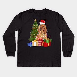 Bloodhound Christmas Tree Santa Hat Funny Xmas Gift Dog T-Shirt Kids Long Sleeve T-Shirt